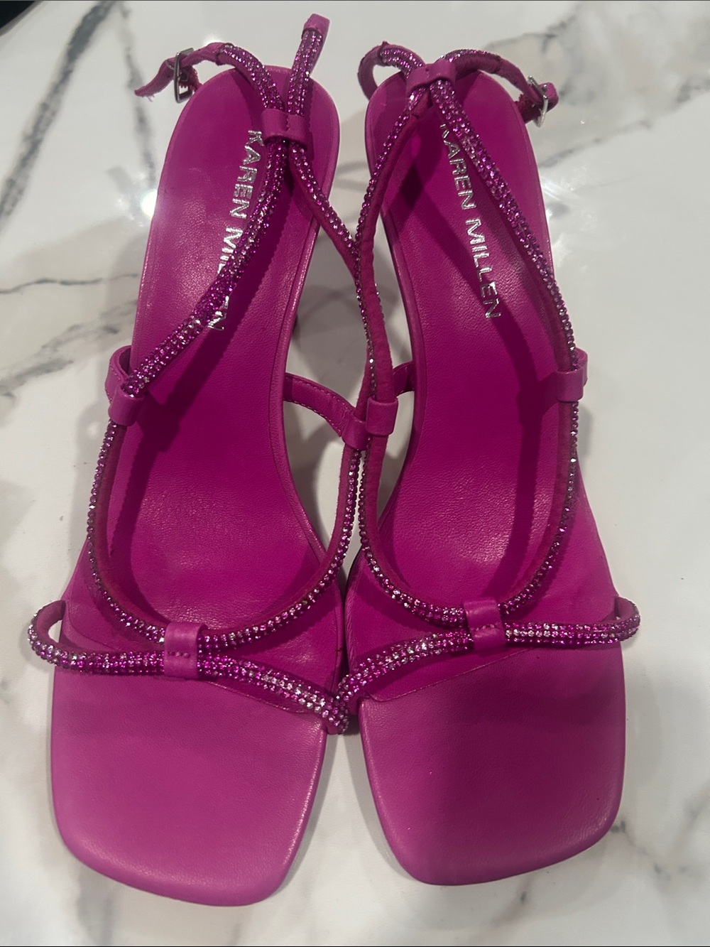 Karen Millen Pink Crystal-Strap Sandals